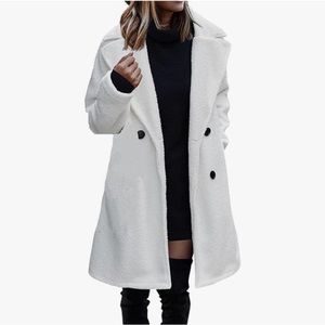 Fuzzy Fleece Winter Coat for Women Button Down Outwear Faux Fur Overcoat Sherpa